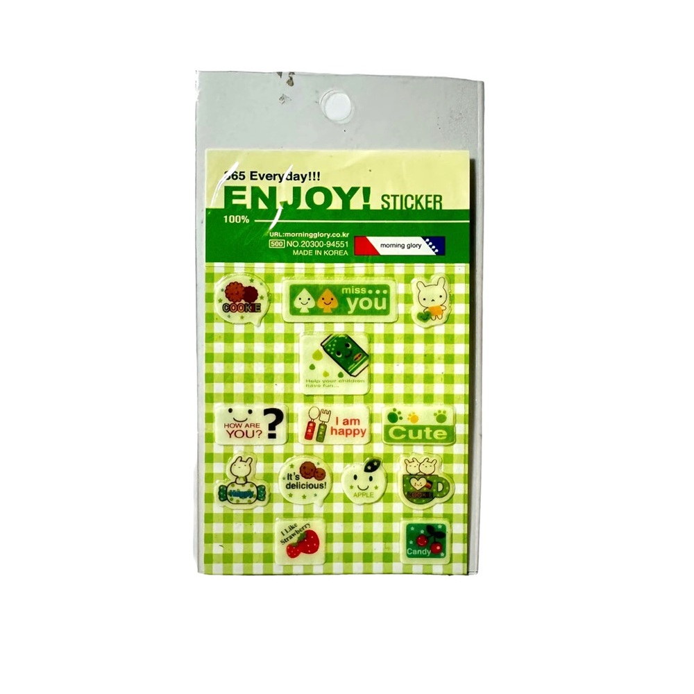 Vintage Morning Glory Korea Sticker 365 Everyday Enjoy! Green Gingham